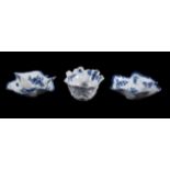 Two Worcester blue and white leaf-shaped pickle dishes