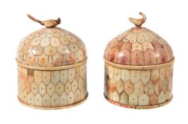 ϒ A pair of Indian ivory veneered turned wood boxes and covers in Mughal taste