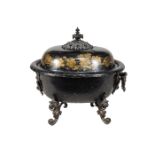 A Regency or George IV black japanned toleware coalbox