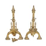 A pair of late Victorian gilt brass andirons