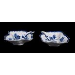 A pair of Lowestoft blue and white pickle dishes