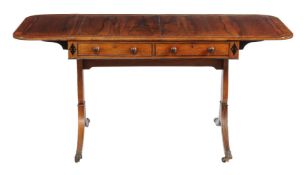 ϒ A George III rosewood and burr yew banded sofa table