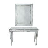 A mirrored glass console table