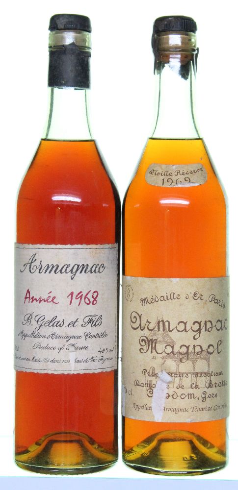 1968 ArmagnacB Gelas et Fils 1969 Armagnac Magnol Vieille Reserve 2x70cl