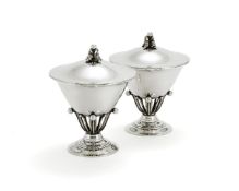 Georg Jensen, a pair of Danish silver comports and covers