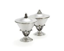 Georg Jensen, a pair of Danish silver comports and covers