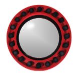 A pair of flock red & black convex mirrors