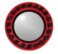 A pair of flock red & black convex mirrors