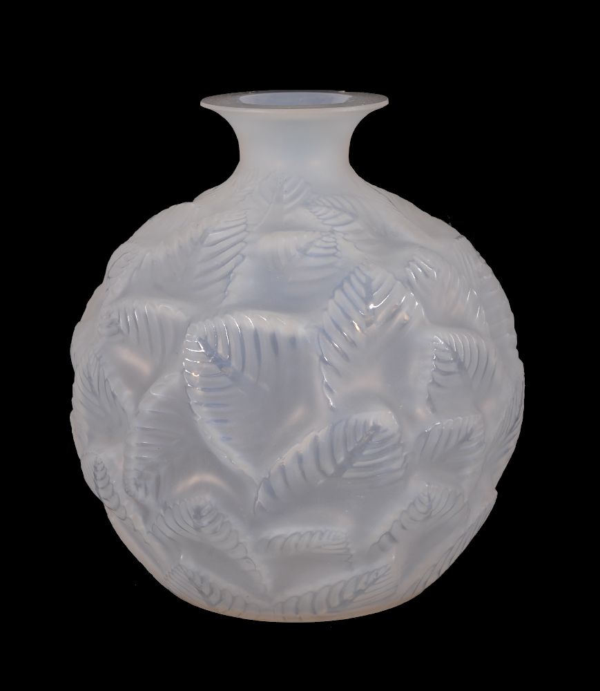 Lalique, René Lalique, Ormeaux, an opalescent glass vase