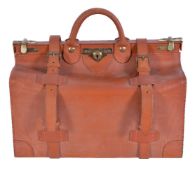Barrow & Hepburn, a tan leather Gladstone type overnight bag