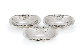 Georg Jensen, three Danish silver Blossom oval dishes