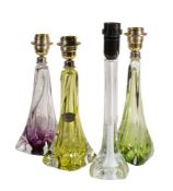 Four coloured glass table lamps