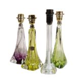 Four coloured glass table lamps