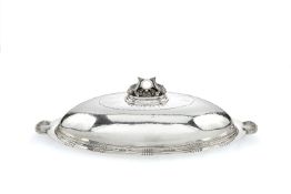 Georg Jensen, a Danish silver oval fish dish, drainer and cover