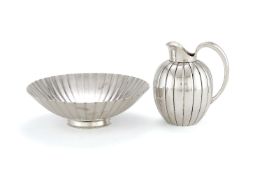 Georg Jensen, a Danish silver Bernadotte strawberry bowl and cream jug