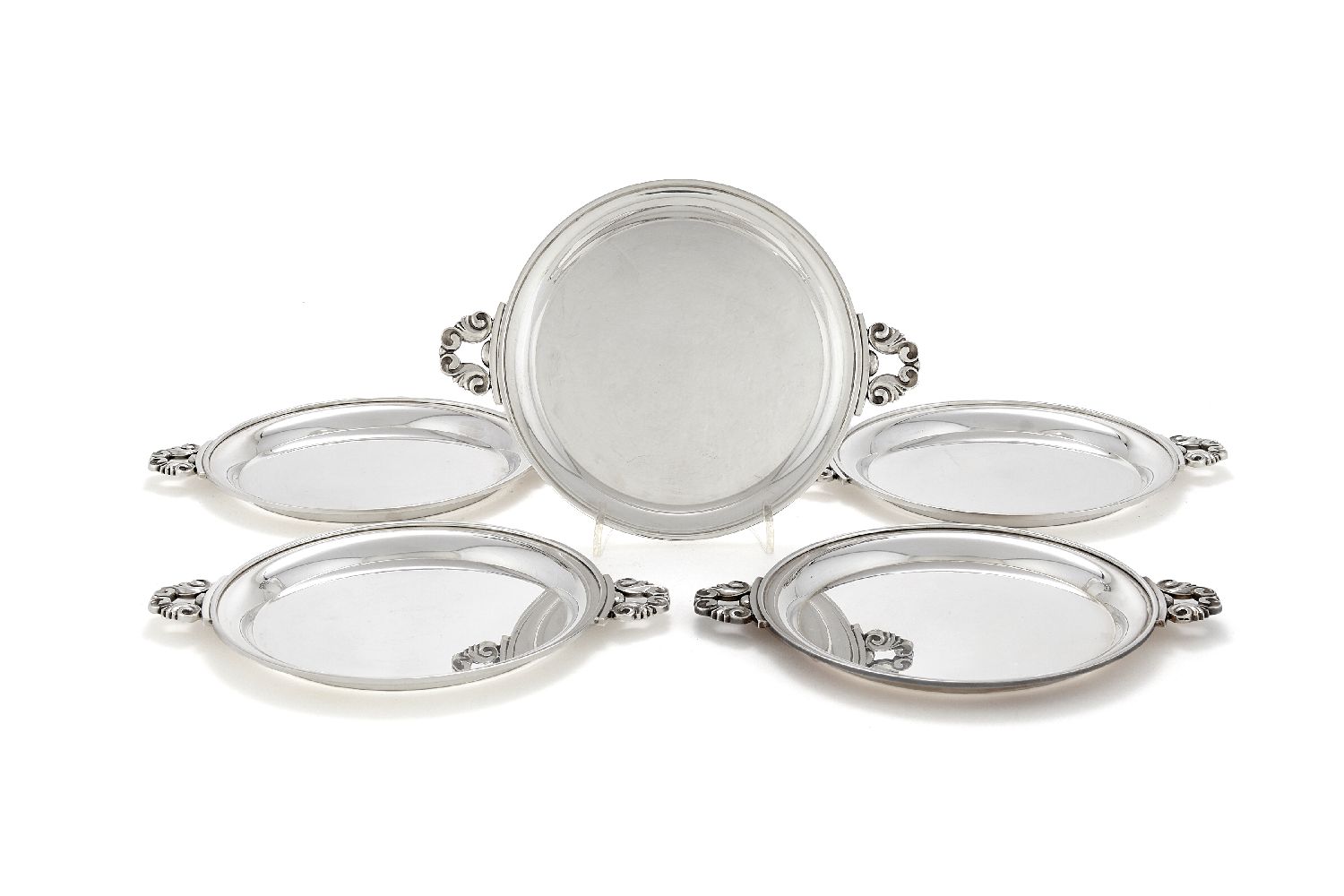Georg Jensen, five Danish silver circular condiment trays