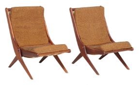 Reyway, a pair of Scimitar teak folding lounge chairs