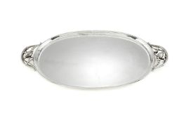 Georg Jensen, a Danish silver Blossom pattern twin handled oval tray