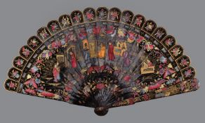 A Chinese lacquered bamboo brise fan