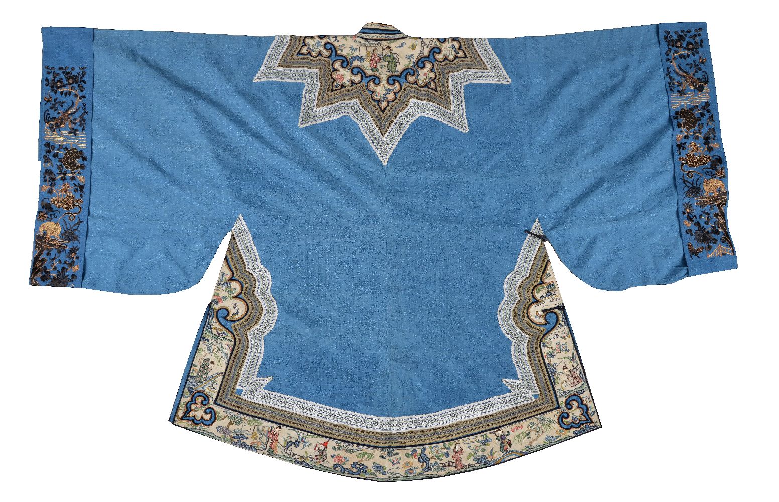 A Chinese Cornflower blue Han Lady&#8217;s patterned damask silk jacket - Image 2 of 9