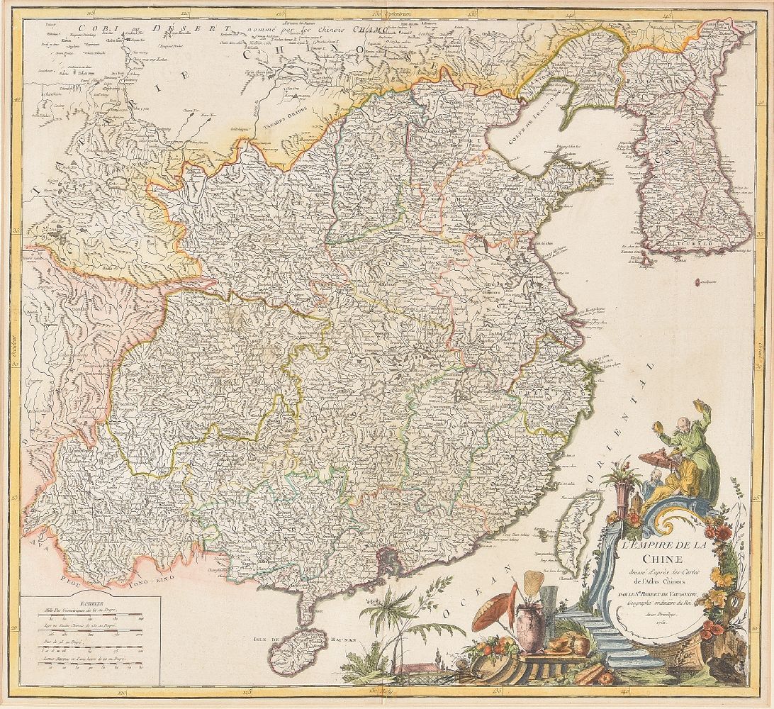 Robert de Vaugondy map of China and Korea dated published 1757