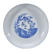 A Chinese underglaze-blue and white 'Bats and Peaches' saucer dish