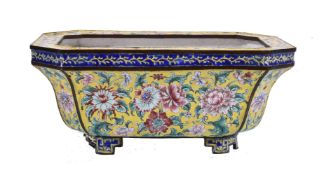 A Chinese enamel yellow-ground jardini&#232;re