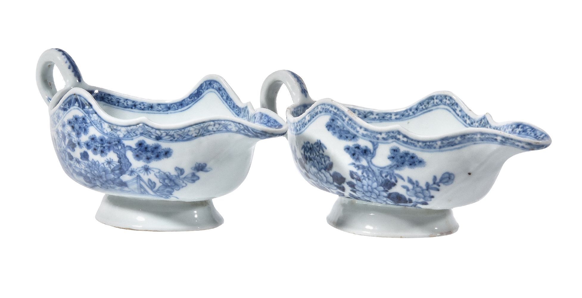 A pair of Chinese blue and white Nanking Cargo sauce boats - Image 2 of 3