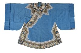 A Chinese Cornflower blue Han Lady&#8217;s patterned damask silk jacket