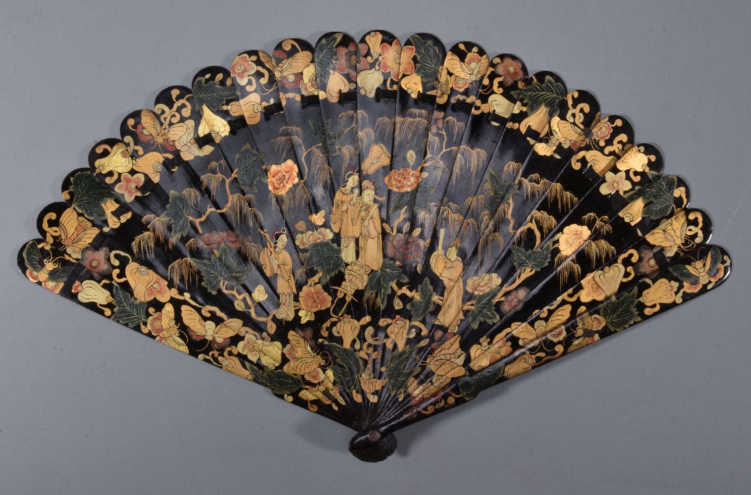 A Chinese lacquered bamboo brise fan - Image 2 of 3