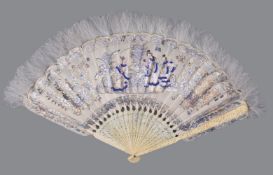 ϒ A Chinese white duck and marabou painted fan