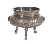 A Chinese silver tripod censer