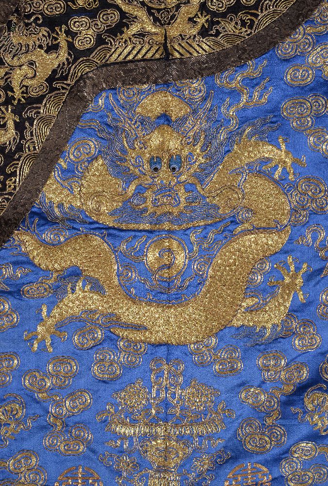 A Chinese blue-ground Mandarins 'Dragon' robe - Image 7 of 8