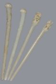 A pair of Chinese celadon jade hair pins with &#8216;Zi Gang&#8217; mark
