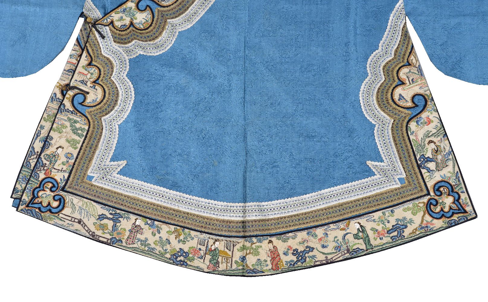 A Chinese Cornflower blue Han Lady&#8217;s patterned damask silk jacket - Image 3 of 9