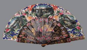ϒ A Chinese painted bamboo lacquer and paper fan