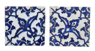 Two blue and white 'Dome of the Rock' type tiles