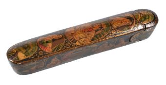 A Qajar lacquer papier-mache pen box