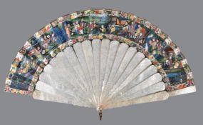ϒ A Chinese mother-of-pearl and painted fan
