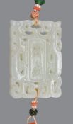 A Chinese celadon jade &#8216;abstinence&#8217; plaque