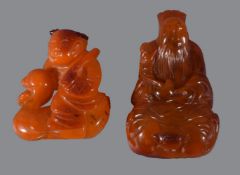 A Chinese amber carving of shoulao