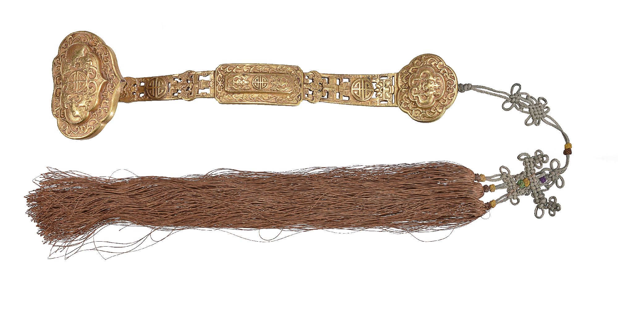 A Chinese gilt bronze ruyi sceptre