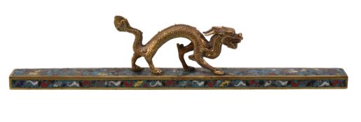 A gilt-bronze and Cloisonn&#233; enamel &#8216;Dragon&#8217; scroll weight