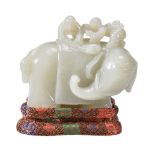 A Chinese white jade 'elephant and riders' group