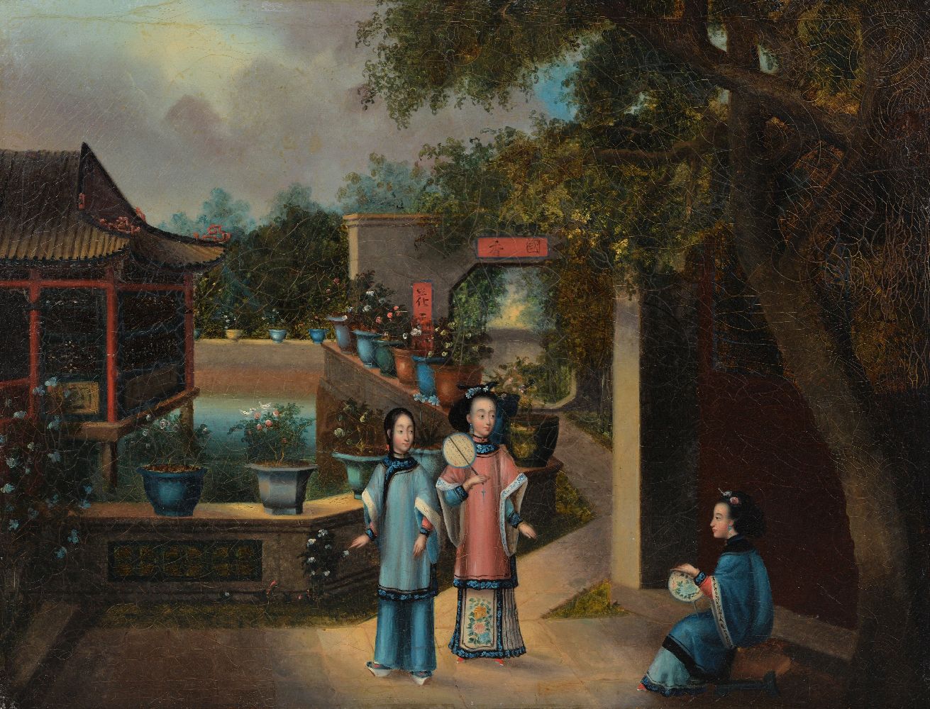 A pair of Chinese export paintings - Image 2 of 4