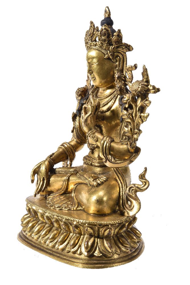 A Sino-Tibetan gilt-bronze figure of Tara - Image 3 of 5