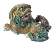 A Chinese polychrome porcelain 'Buddhist lion and pup'