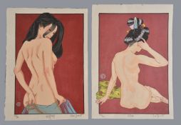 Paul Binnie (b.1967): A Woodblock Print Kamisuki (Hair Combing) in inks and colours on paper with e