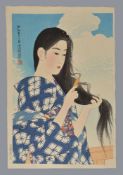 Ito Shinsui (1898-1972): A Woodblock Print entitled After Washing Her Hair in inks and colours on pa