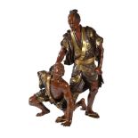 Gyokko: A Parcel Gilt Bronze Group of Two Samurai